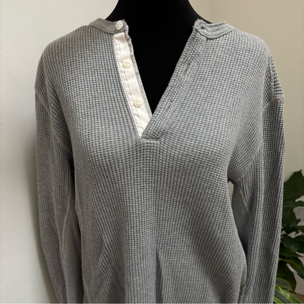 rag & bone Gray Waffle Knit Long Sleeve Shirt